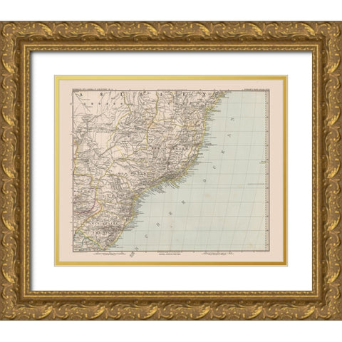 Southeast Brazil - Stieler 1885 Gold Ornate Wood Framed Art Print with Double Matting by Stieler