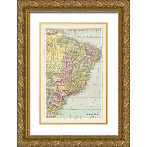 South America Brazil - Cram 1892 Gold Ornate Wood Framed Art Print with Double Matting by Cram