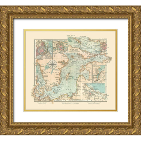 Baltic Sea Sweden Denmark Latvia - Perthes 1914 Gold Ornate Wood Framed Art Print with Double Matting by Perthes