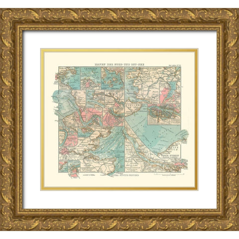 Baltic Sea Ports England Ireland Scotland Gold Ornate Wood Framed Art Print with Double Matting by Perthes