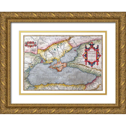 Ancient Black Sea Romania Greece Turkey Gold Ornate Wood Framed Art Print with Double Matting by Ortelius