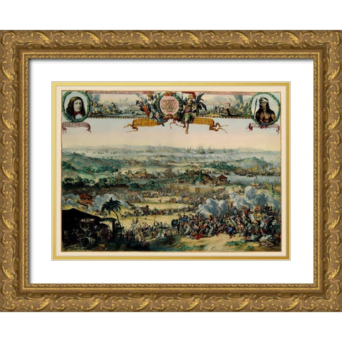 Asia Buginese Samboupo Indonesia Battle Gold Ornate Wood Framed Art Print with Double Matting by De Hooghe
