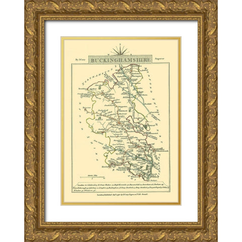 Buckinghamshire County England - Cary 1792 Gold Ornate Wood Framed Art Print with Double Matting by Cary