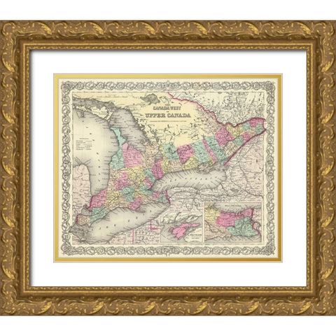 Upper Canada - Colton 1855 Gold Ornate Wood Framed Art Print with Double Matting by Colton