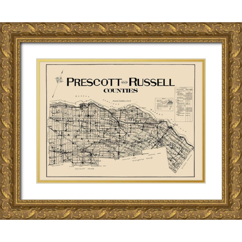 Prescott Russell Counties Canada - Lloyd 1923 Gold Ornate Wood Framed Art Print with Double Matting by Lloyd