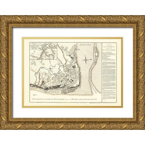 Quebec Town Plans Canada - Jeffreys 1758 Gold Ornate Wood Framed Art Print with Double Matting by Jeffreys