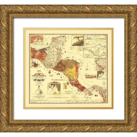 Honduras Guatemala Nicaragua - Dilbryado 1862 Gold Ornate Wood Framed Art Print with Double Matting by Dilbryado