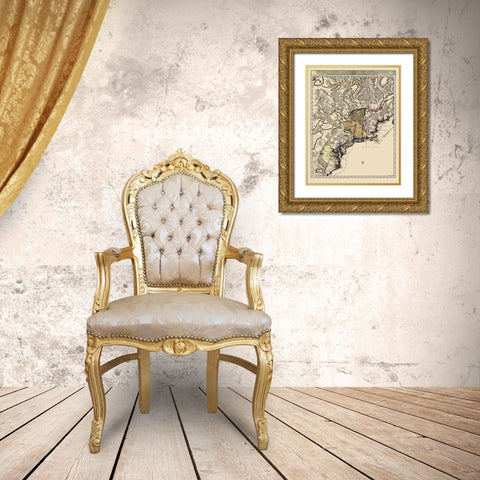 Northeastern Coast North America - Visscher 1745 Gold Ornate Wood Framed Art Print with Double Matting by Visscher