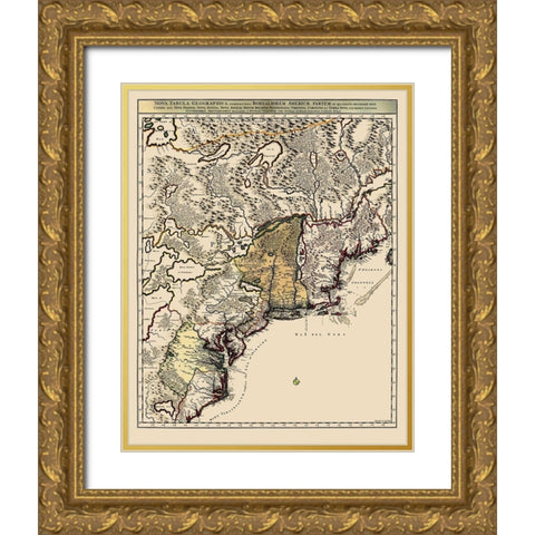 Northeastern Coast North America - Visscher 1745 Gold Ornate Wood Framed Art Print with Double Matting by Visscher