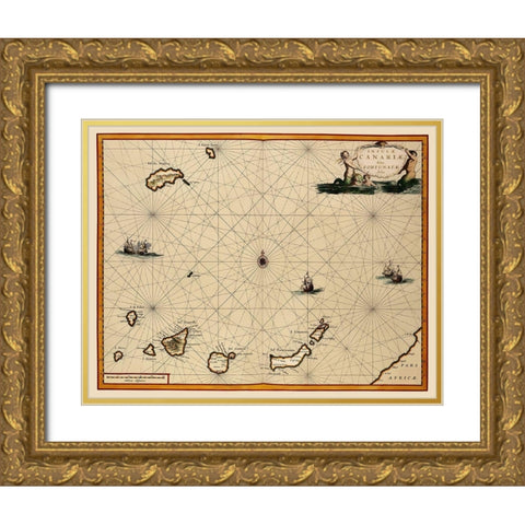 Canary Islands Spain - Ogilby 1667 Gold Ornate Wood Framed Art Print with Double Matting by Ogilby