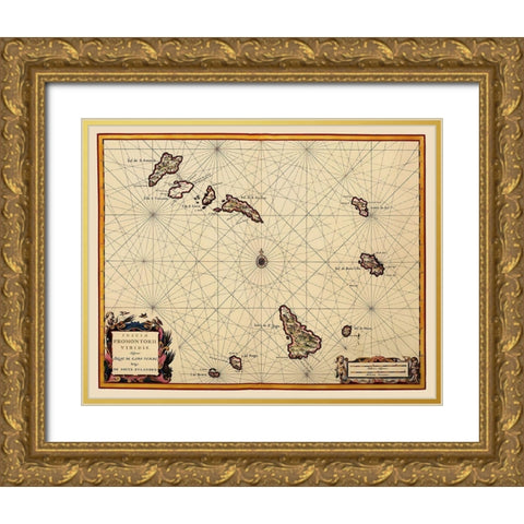 Africa Cape Verde Islands - Blaeu 1667 Gold Ornate Wood Framed Art Print with Double Matting by Blaeu