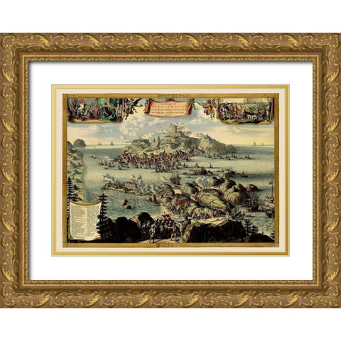 Carlsten Fortress Marstrand Sweden - Fecit 1677 Gold Ornate Wood Framed Art Print with Double Matting by Fecit
