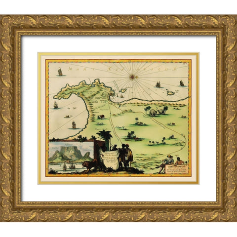 Cape of Good Hope South Africa - Nieuhoff 1682 Gold Ornate Wood Framed Art Print with Double Matting by Nieuhoff
