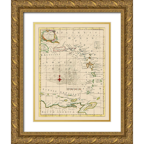 Caribbean Islands - Smollett 1761 Gold Ornate Wood Framed Art Print with Double Matting by Smollett