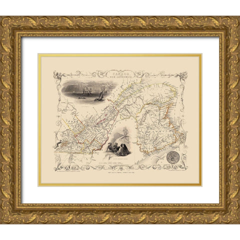 Southeast New Brunswick Canada - Tallis 1851 Gold Ornate Wood Framed Art Print with Double Matting by Tallis