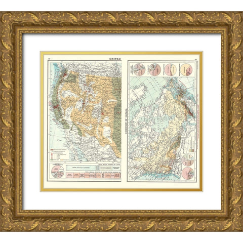 Commerce Charts Canada Western United States Gold Ornate Wood Framed Art Print with Double Matting by Newnes