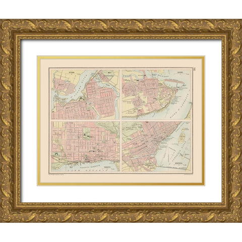 Canadian Cities - Bartholomew 1892 Gold Ornate Wood Framed Art Print with Double Matting by Bartholomew