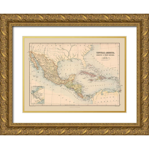 Mexico Guatemala Honduras Nicaragua Costa Rica Gold Ornate Wood Framed Art Print with Double Matting by Black