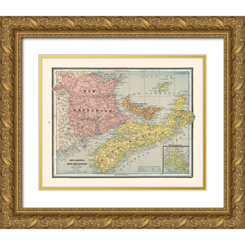 New Brunswick Nova Scotia Canada - Cram 1888 Gold Ornate Wood Framed Art Print with Double Matting by Cram