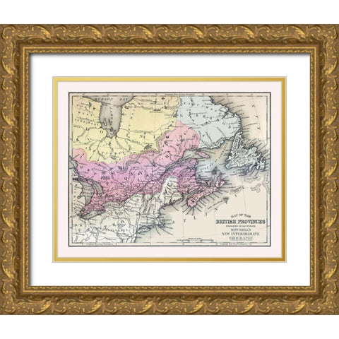 British Provinces Canada - Mitchell 1877 Gold Ornate Wood Framed Art Print with Double Matting by Mitchell