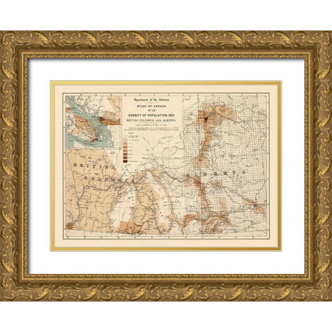 Alberta British Columbia Canada - White 1906 Gold Ornate Wood Framed Art Print with Double Matting by White