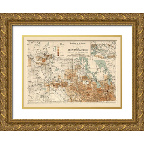 Manitoba Saskatchewan Canada 1901 - White 1906 Gold Ornate Wood Framed Art Print with Double Matting by White