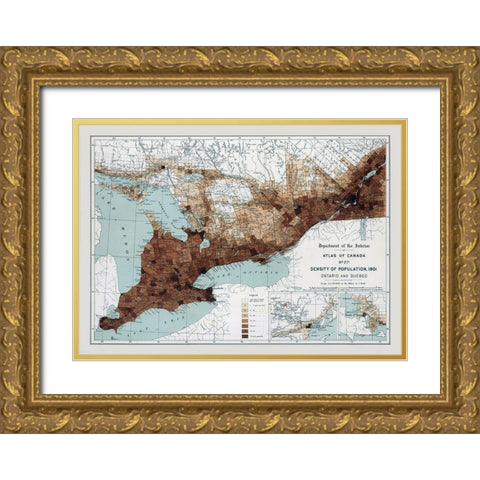 Ontario Quebec Canada 1901 - White 1906 Gold Ornate Wood Framed Art Print with Double Matting by White