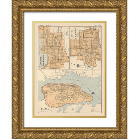 Hamilton London Halifax Canada - White 1906 Gold Ornate Wood Framed Art Print with Double Matting by White