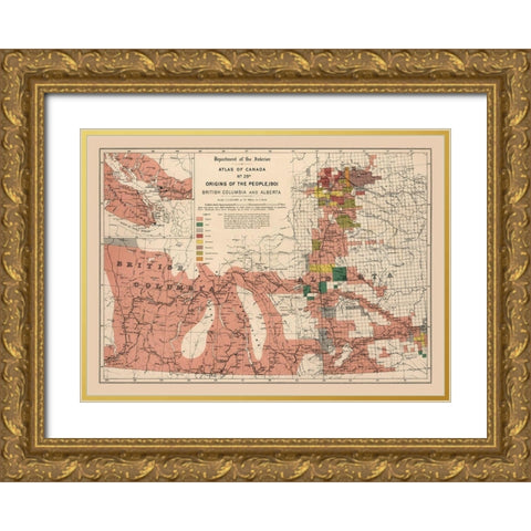 British Columbia Alberta Canada - White 1906 Gold Ornate Wood Framed Art Print with Double Matting by White