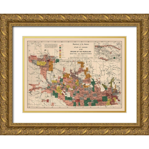 Manitoba Saskatchewan Canada 1901 - White 1906 Gold Ornate Wood Framed Art Print with Double Matting by White