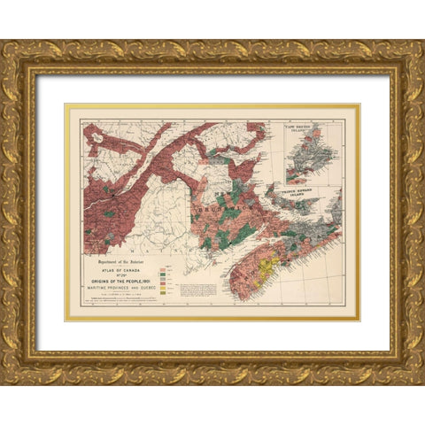 Maritime Provinces Quebec Canada 1901 - White 1906 Gold Ornate Wood Framed Art Print with Double Matting by White