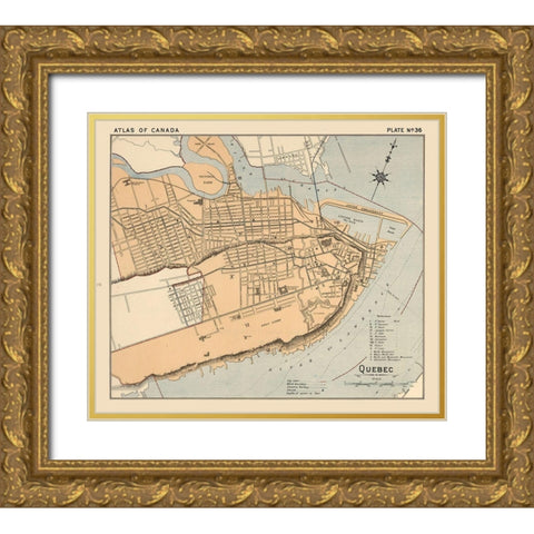 Quebec Canada - White 1906 Gold Ornate Wood Framed Art Print with Double Matting by White