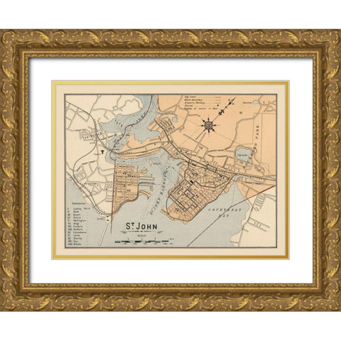 St John New Brunswick Canada - White 1906 Gold Ornate Wood Framed Art Print with Double Matting by White