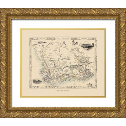 Cape Colony South Africa - Tallis 1851 Gold Ornate Wood Framed Art Print with Double Matting by Tallis