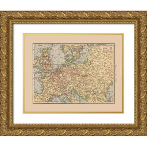 Central Europe Spain France Italy - Hammond 1910 Gold Ornate Wood Framed Art Print with Double Matting by Hammond