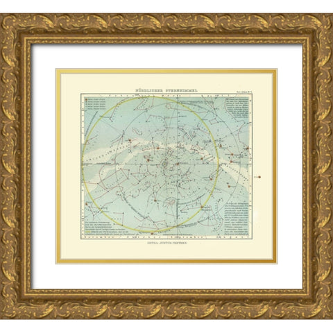 Celestial North Pole - Perthes 1914 Gold Ornate Wood Framed Art Print with Double Matting by Perthes