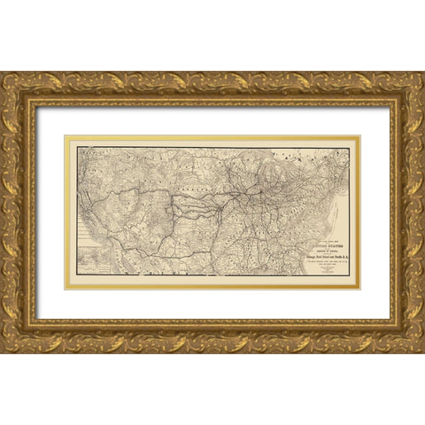 Chicago, Rock Island and Pacific Railroad 1879 Gold Ornate Wood Framed Art Print with Double Matting by Heubach