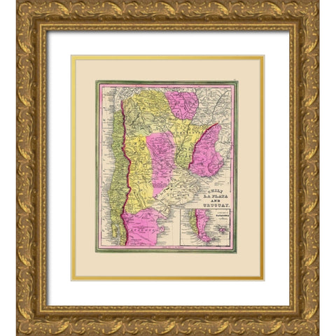 South America Uruguay - Mitchell 1846 Gold Ornate Wood Framed Art Print with Double Matting by Mitchell