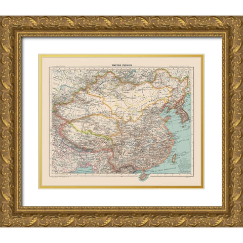 Asia Chinese Empire China - Schrader 1908 Gold Ornate Wood Framed Art Print with Double Matting by Schrader