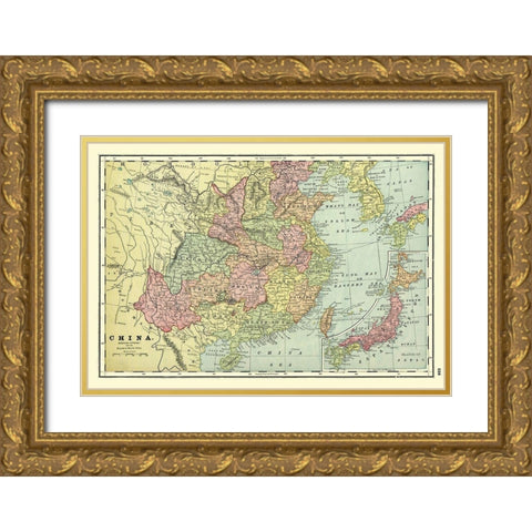 Standard World Atlas China - Cram 1901 Gold Ornate Wood Framed Art Print with Double Matting by Cram