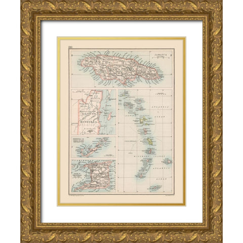 Caribbean Islands - Bartholomew 1892 Gold Ornate Wood Framed Art Print with Double Matting by Bartholomew
