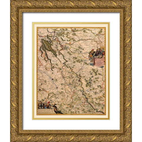 Germany - Visscher 1681 Gold Ornate Wood Framed Art Print with Double Matting by Visscher