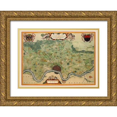 Cologne Area Germany - Visscher 1681 Gold Ornate Wood Framed Art Print with Double Matting by Visscher