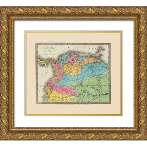 South America Colombia - Stone 1835 Gold Ornate Wood Framed Art Print with Double Matting by Stone