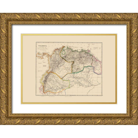 South America Colombia - Arrowsmith 1844 Gold Ornate Wood Framed Art Print with Double Matting by Arrowsmith