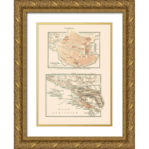 Ragusa Croatia Europe - Baedeker 1910 Gold Ornate Wood Framed Art Print with Double Matting by Baedeker