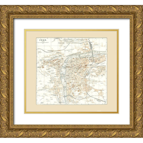 Prague Czech Republic Europe - Baedeker 1896 Gold Ornate Wood Framed Art Print with Double Matting by Baedeker