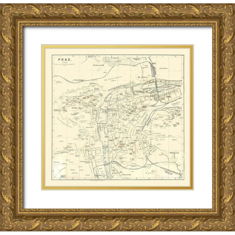 Prague Czech Republic Europe - Baedeker 1896 Gold Ornate Wood Framed Art Print with Double Matting by Baedeker