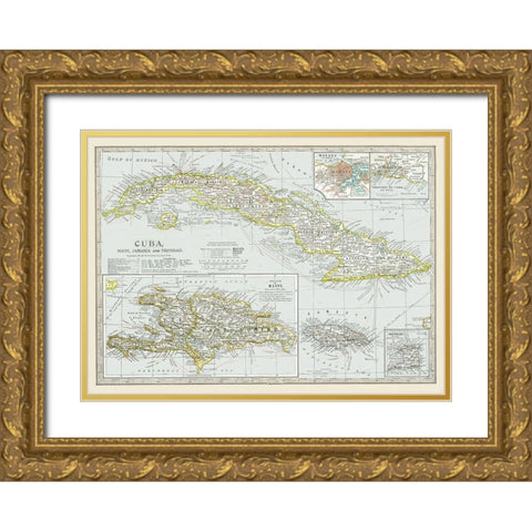 Cuba Haiti Jamaica Trinidad - Century 1897 Gold Ornate Wood Framed Art Print with Double Matting by Century