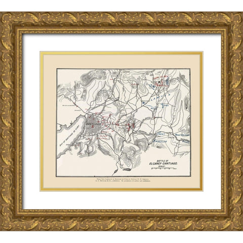 El Carney-Santiago Battle Map 1 of 3 1907 Gold Ornate Wood Framed Art Print with Double Matting by McClurg